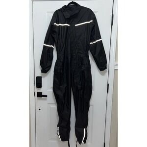 BiLT motorcycle Rain Suit Jumpsuit Men's Size Small Black Reflective‎ Stripes